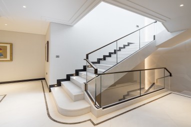 The Brummell Penthouse: Polished white Namibia marble staircase